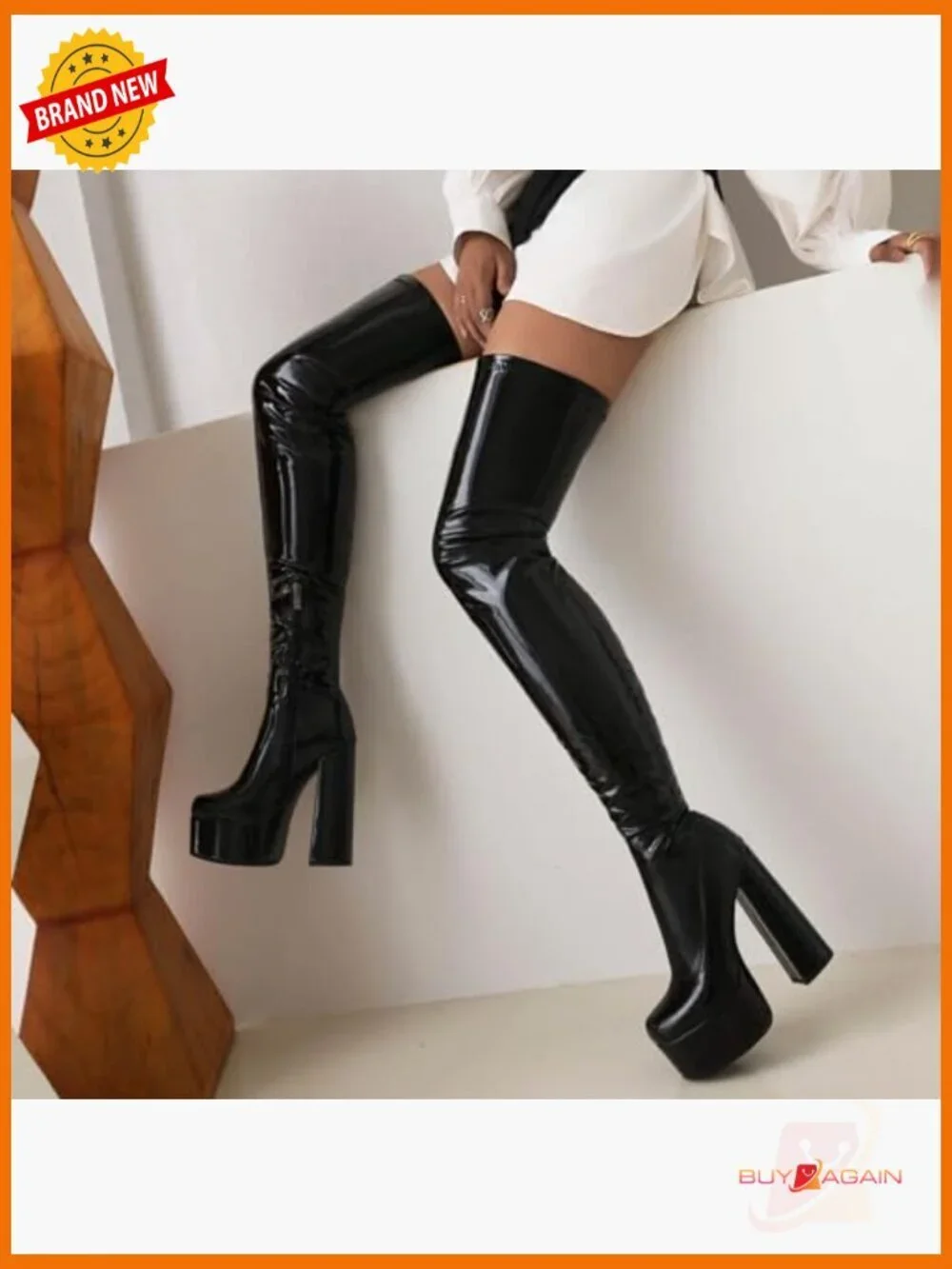 Over-the-Knee Platform Boots with Faux Fur Trim, Synthetic Leather